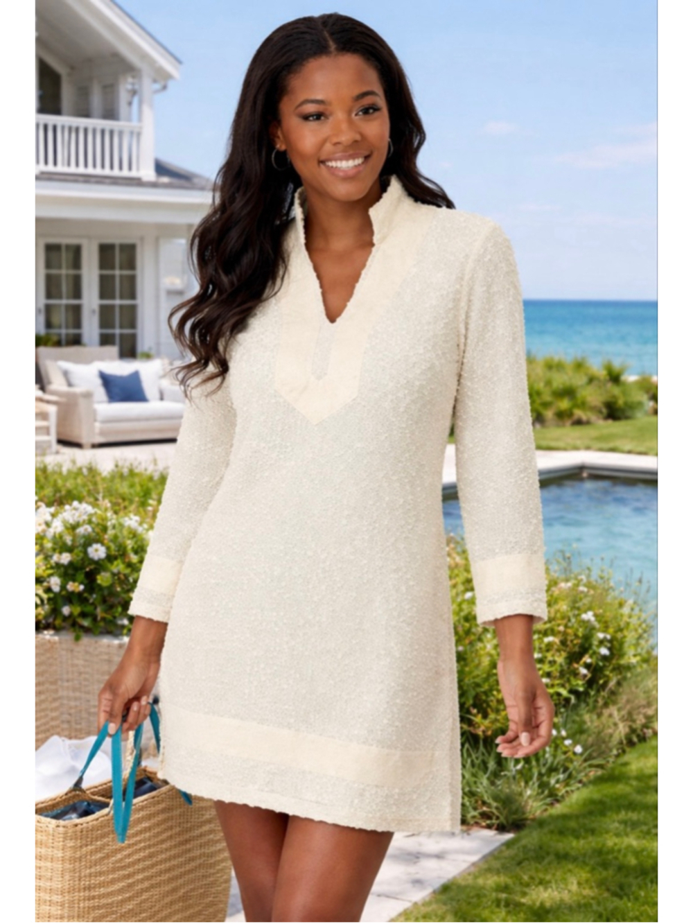 NWT Sail to Sable Off White Long Sleeve Tunic Dress M